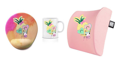officekup ananas bel destek yastigi sirtlik oturma minderi ofis  hediye renkli tasarim mousepad kupa