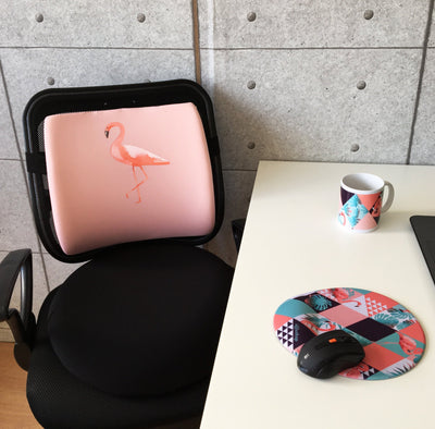 officekup  bel destek yastigi sirtlik oturma minderi ofis  hediye renkli tasarim mousepad kupa filamingo